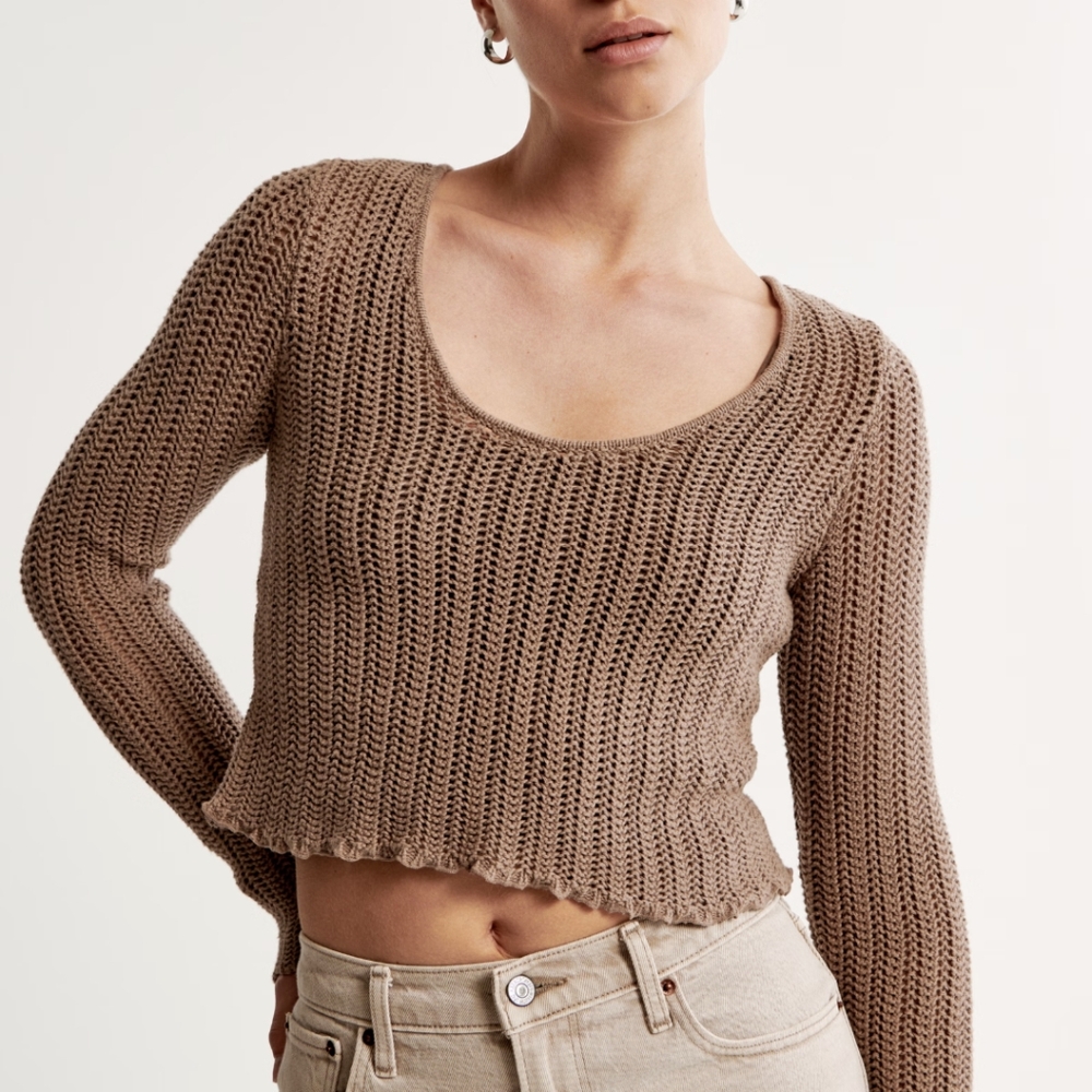 Abercrombie & Fitch Cropped Crochet Knit Sweater Small